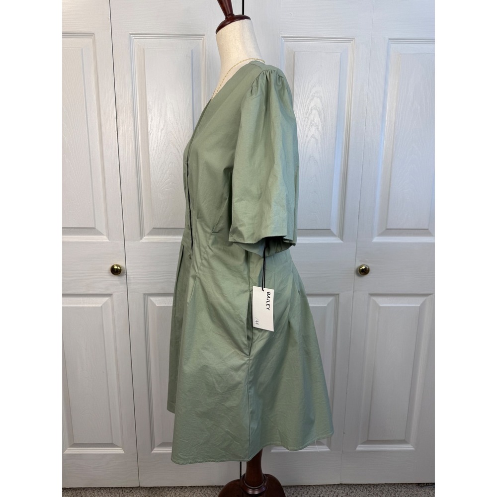 NEW Bailey 44 Sage Green Puff Sleeve Button Front A-Line Dress NWT Size L - Picture 6 of 9
